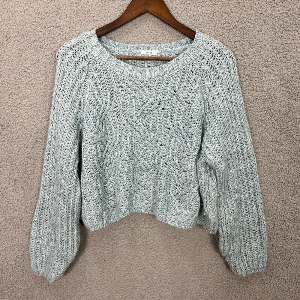 Kimchi Blue Sweater Women M Blue Crochet Pullover Soft‎ Girl Cottagecore Boho